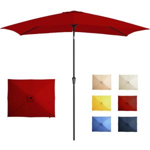 6.5x10FT Rectangular Patio Umbrella with Push Button Tilt & Crank Lift for Garden, UV Protection Outdoor Umbrella for Deck, Pool and Yard, Red