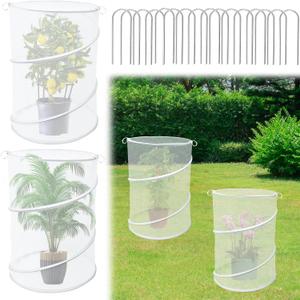 4 Pack Pop up Plant Covers Tent from Animals, 20"H X 13"D Insect Barrier Mesh Plant Guard Cover Net White Garden Plant Protectors Mini Greenhouse Plant Protection Cage with Stakes for Outdoor Plants