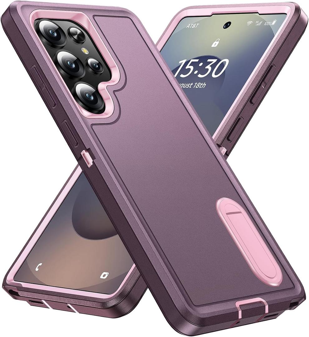 BaHaHoues for Samsung Galaxy S25 Ultra Case for Samsung S25 Ultra Phone Case with Built in Kickstand, Shockproof/DropProof Military Grade Protective Cover for Galaxy S25 Ultra (Night Purple/Baby Pink)