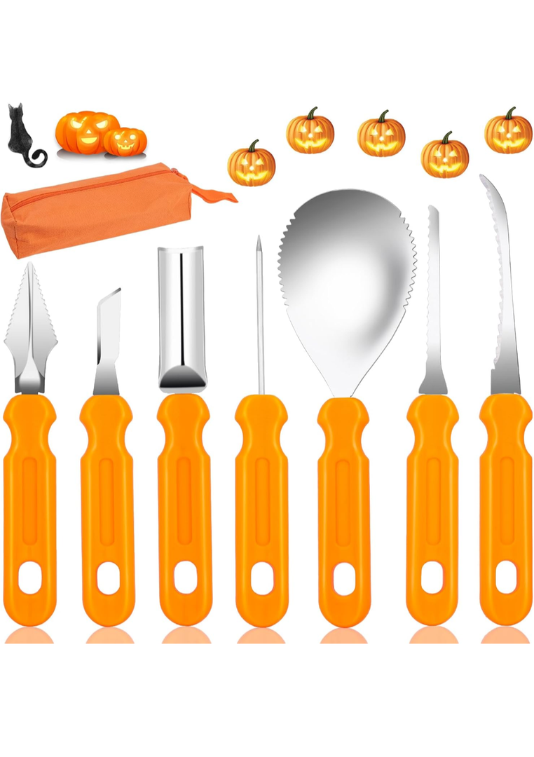Halloween Pumpkin Carving Tools Kit, Professional and Heavy Duty Stainless Steel Pumpkin Cutter Knife Saw Scoop Tools Set for Kids or Adults, 7Pcs Carving Set for Halloween Decoration Jack-O-Lanterns