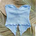 WDIRARA Women's Twist Front Split Tube Top Y2k Bandeau Asymmetrical Tops (Blue)