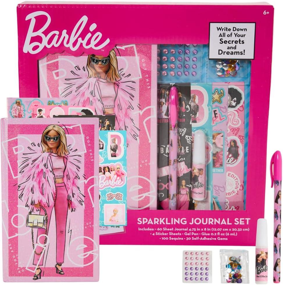 Barbie Sparkle Journal Set for Kids, Journal Kit with Stickers and Gems