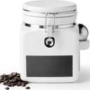 Ceramic Coffee Canister with Airtight Lid and Scoop, Large 74 Fl Oz / 2.2 L Kitchen Food Storage Container Jar for Grounds Coffee, Beans, Tea, Sugar, Flour, Cereal, Nuts, Cookie, White