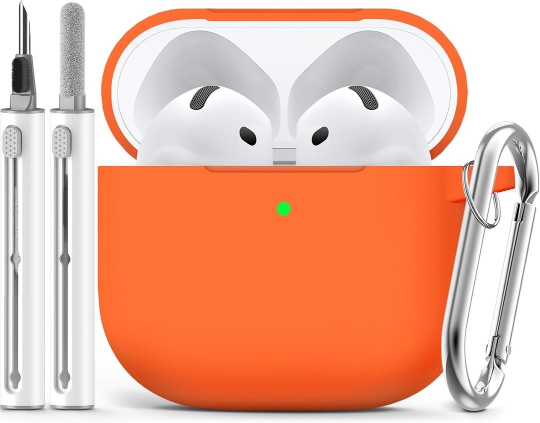 Ljusmicker for AirPods 4 Case 2024 with Cleaner Kit,Soft Silicone Protective Cover for Apple AirPods 4th Generation Cases for Women Men,AirPod 4 Case Accessories with Keychain-Orange