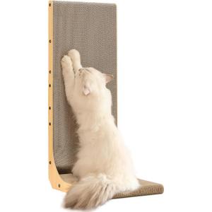 FUKUMARU Cat Scratcher, 32.7 Inch L Shape Cat Scratch Pad Wall Mounted, Cat Scratching Cardboard with Ball Toy for Indoor Cats, Extra Large