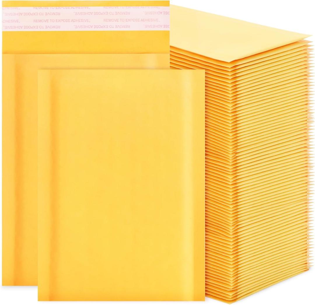 Kraft Bubble Mailers 4x7inch 100Pack Yellow Self-Seal Padded Envelopes Bubble Opaque Padded Mailers Shipping Bags for Small Businesses to Package and Mail Jewelry, Electronic Products