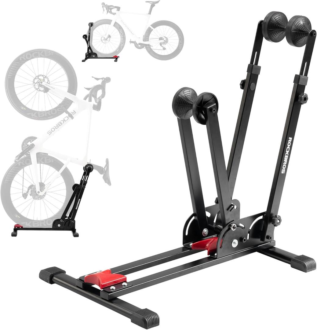ROCKBROS Bike Stand 2-in-1 Vertical & Horizontal Bike Stand Floor Foldable Adjustable Bike Parking Rack for 24" -27.5" Mountain Road Bike Indoor Storage Garage