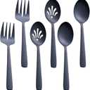 Matte Black Serving Utensil Set, 9.5-inch Stainless Steel Large Serving Spoon and Serving Fork, Satin Finish