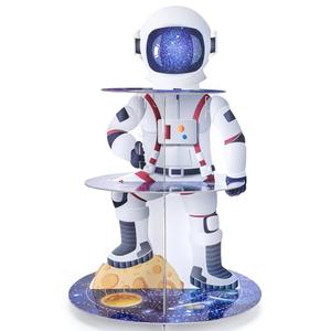 VorkiVecKi Outer Space Cupcake Stand - 3 Tier Astronaut Boy Birthday Cake Holder Decorations Dessert Pastry Shortcake Tiered Display Paper Tower for Baby Shower Blue Table Topper Decor Party Supplies