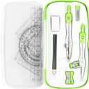 Math Geometry Kit Sets 10 Piece Student Supplies with Shatterproof Storage Box,Includes Rulers,Protractor,Compass,Eraser,Pencil Sharpener,Lead Refills,Pencil,for DraftingGreen