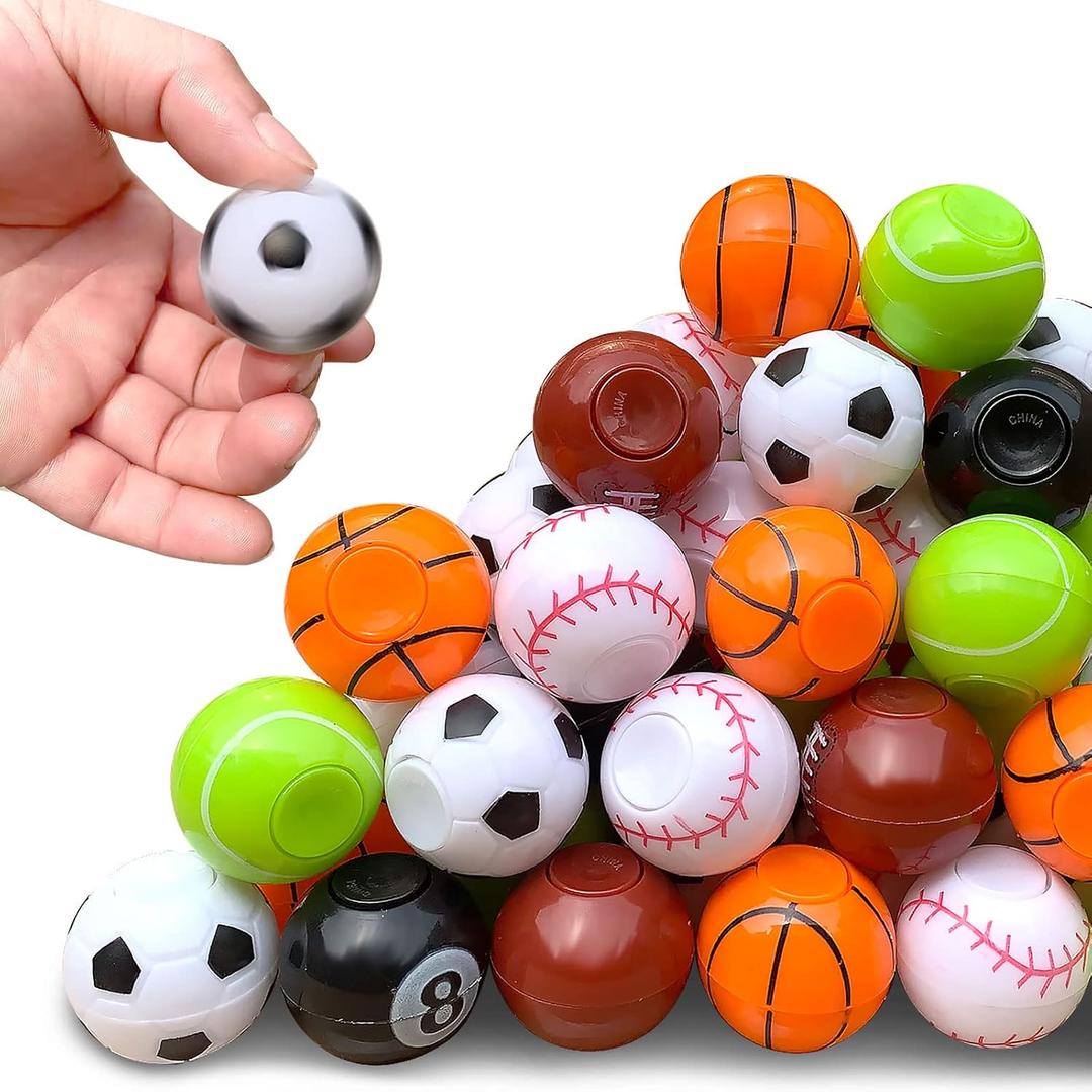 Sports Balls Party Favors for Kids 4-12, 32 Pack Fidget Spinner Return Gifts, Goodie Bag Stuffers, Treasure Box Toys for Classroom Prizes, Easter Christmas