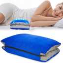 JefDiee Inflatable Camping Lumbar Pillow with Memory Foam and Washable Cover Travel Pillow for Airplanes, Camping (Blue, M)