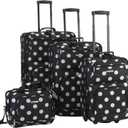 Rockland Polka Softside Upright Luggage Set, Expandable, Lightweight, Black Dot, 4-Piece (14/19/24/28)