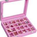 Vicoter Velvet Jewelry Box 24 Grid Jewelry Ring Display Organiser Box Tray Holder Earrings Storage Case for Girls Wife Mom Women (Pink)