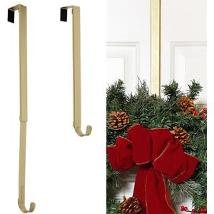 Adapt Adjustable Wreath Hanger (Textured Gold) - Over The Door Wreath Hanger for Front Door - Extendable Length Metal Hook