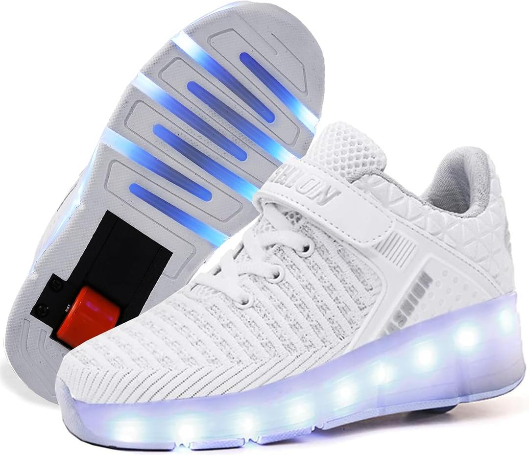 Ylllu Kids LED Roller Skate Shoes with Single Wheel Light up Roller Shoes Gift for Girls Boys Children (White), Size: 12 Little Kid