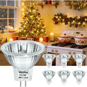 MR11 GU4 Base Halogen Bulb 12V 5W, FTD Spotlight Bulbs with Glass Cover, Fiber Optic Light Bulb Dimmable 2800K Warm White for Landscape, Christmas Tree Bulb, Track Lighting