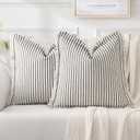 MIULEE Black Pack of 2 Pillow Covers 18x18 Inch Striped Farmhouse Couch Throw Pillow Covers with Fringe Chic Linen Decorative Cushion Covers for Sofa Living Room Bed Outdoor Home Decor 