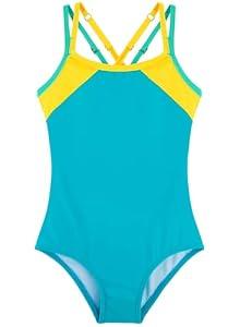Belovance Girls Swimsuits One Piece Athletic Bathing Suit 5t Size 6 Double Adjustable Straps Back Cutout Sporty Color Block Kids Children Pool Beach Swimwear Quick Dry (Aqua Green, 5-6 Years)