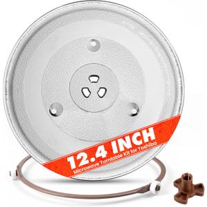12.4" Toshiba Microwave Turntable Glass Plate + Roller Ring + Coupler Feet Kit Replacement for EM131A5C-BS / EM131A5C-SS / ML2-EC10SA(BS) / ML-EM45PIT(BS), Panasonic, Emerson & Frigidaire Microwaves