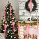 8PCS Velvet Christmas Bows, 23.6 x 15.7 Inches Christmas Velvet Bows, Large Vintage Pre Tied Velve Bow Ornaments for Xmas Staircases Wreaths Fireplaces Xmas Indoor Decoration (Pink)