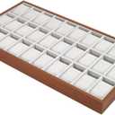UNICRAFTALE 30 Slot Wooden Watches Jewelry Tray Organizer Coffee Watch Display Case with Gray Velvet Pillows Watch Drawer Insert Jewelry Storage Organizer for Vanity Closet Countertop 21x11.4x1.7 Inch