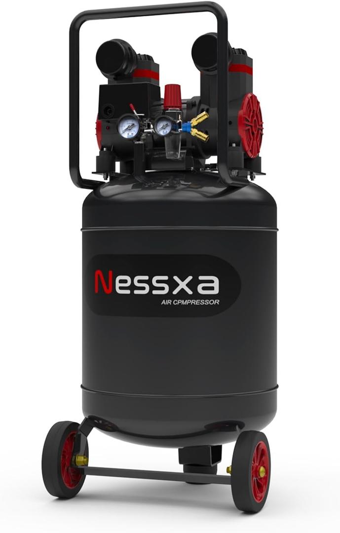 Nessxa 14 Gallon Ultra Quiet Air Compressor with 2 Quick Couplers 2HP 8.75 CFM, Max 115 PSI Pressure Oil-Free Air Compressor Tank, 70dB Quiet Compressor for Auto Repair, Tire Inflation 110V/60hz