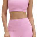 SUUKSESS Womens Workout Set Crew Neck Strappy Sports Bra Tank High Waist Tummy Control Bike Short Outfit
(Pink, S)