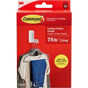 Command Folding Clothes Hanger, Holds up to 5 Hangers 7.5 lb, 1.5lbs per Rung, 1 Hook with 5 Rungs, 4 Strips, Closet Organizer, Home Organization (Large)