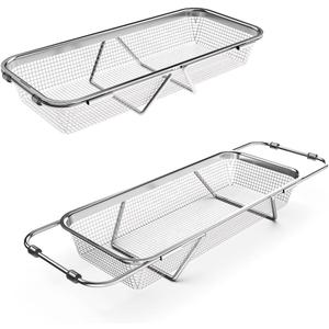 WAGENSTEIGER Extendable Dish Rack with Feet, Vegetable Colander Basket, Stainless Steel Dish or Silverware Drying Rack, Ultimate Kitchen Organizer Over the Sink (12.40 x 5.12 x 2.36 Inches)