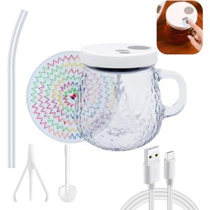 Self Stirring Coffee Mug- High Speed Self Stirring Mug with 2 Stirring Rods Straw Coaster - 350ML Rechargeable Automatic Stirrer for Tea/Chocolate/Milk - Self Stirring Cup for Home Office Travel