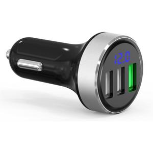 LIHAN 3 USB Car Charger,12V/24V Voltage Meter, QC3.0 Output 4.8A, Cigarette Lighter Plug Adapter Compatible with iPhone,iPad, Samsung, USB Charging Devices, Silver