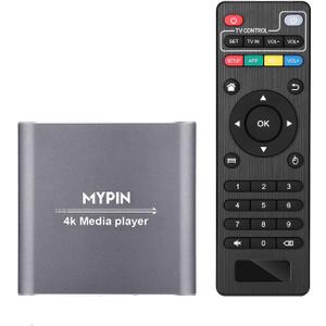 4K Media Player with Remote Control, Digital MP4 Player for 8TB HDD/USB Drive/TF Card/H.265 MP4 PPT MKV AVI Support HDMI/AV/Optical Out and USB Mouse/Keyboard-HDMI up to 7.1 Surround Sound (Grey)