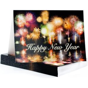 New Years Cards with Happy New Years Text - Appropriate for Personal or Business Use - Box Set of 25 Cards Includes 26 Premium Gold Foil Lined Envelopes  S02-01