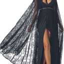 Unicra Lace Full Length Hooded Cloak Long Cape Halloween Costume Cloak Cosplay Party Cape for Women (Black)
