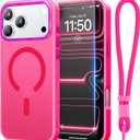 2 x Stronger Magnetic & Shockproof for iPhone 17 Pro Case,Fit for MagSafe, with Screen Protector & Wrist Strap, Military-Grade Drop, Translucent Slim for iPhone 17 Pro Case, Hot Pink