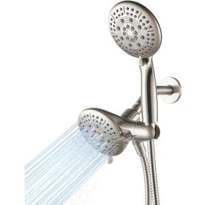 Cobbe Dual Shower Head Combo, 2-in-1 Water Saving System with 59-Inch Stainless Steel Hose, 1.8 GPM Rainfall and Handheld Spray, 3-Way Diverter with Anti-Swivel Lock Nut, Brushed Nickel