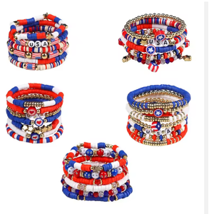 4th of July Outfits for Women, USA Bracelet Stackable American Flag Partriotic Bracelet Fourth of July Accessories Memorial Day Decorations - Independence Day Celebration Jewelry