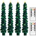 Christmas Tree Flameless Candles with Remote,4 Pcs Green Real Wax LED Flickering Candles Battery Operate with Embedded Star String for Home Decoration Christmas Gifts(D0.86 xH9.6)