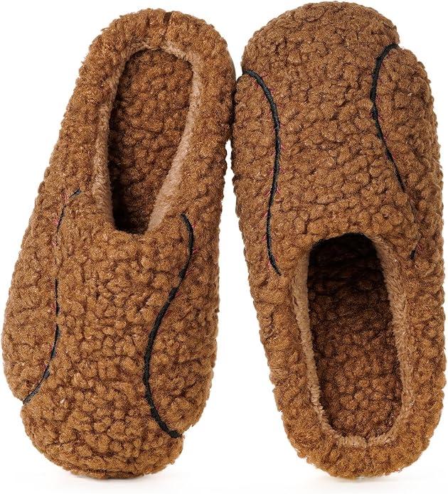 Womens Mens Ball Sports Slippers Winter Warm Plush Lined House Shoes Memory Foam Cozy Slip On Indoor Home Bedroom Slippers with Non Slip Sole, Size 8.5W