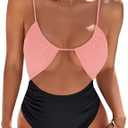 Blooming Jelly Womens One Piece Swimsuit Tummy Control Bathing Suit Sexy Flattering Cheeky High Cut Out Cute Ladies Swimwear, Light Pink and Black, L