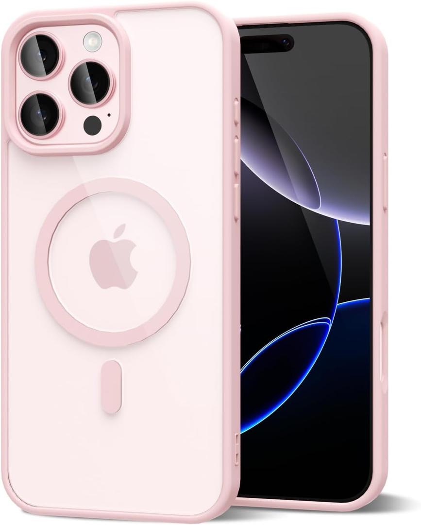 oakxco for iPhone 16 Pro Max Case Clear Magnetic Compatible with Magsafe, Cute Thin Slim Transparent Non-Yellowing TPU Bumper, Hard Shell & Soft Silicone Mag Safe Phone Case for Women, Light Pink