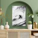 Vintage Black and White Surfing Canvas Wall Art Summer Ocean Wave Poster Extreme Sports Seaside Print for Bedroom Dorm or Home Wall Decor 8x12inch Framed