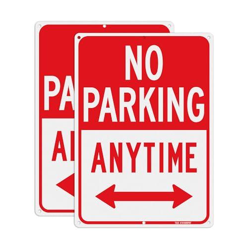 T&R No Parking Anytime Sign - 2 Pack - 14 x 10 Inches Rust Free .040 Aluminum Reflective - UV Protected, Waterproof, Weatherproof and Fade Resistant - 6 Pre-drilled Holes