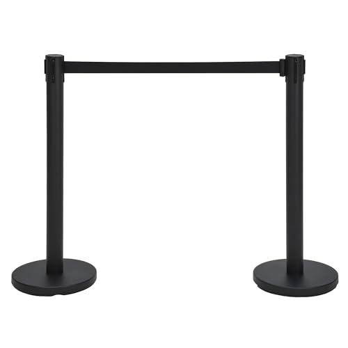 Crowd Control Stanchion Set, 2 Pack Black Stanchions with 6.6Ft Sturdy Retractable Belts, Crowd Control Barriers for Parties, Airport Lines, Events, Weddings