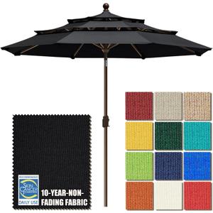 EliteShade USA 10-Year-Non-Fading 9ft 3-Tier Market Patio Umbrella, Commercial Grade Outdoor Table Umbrella with Crank Open, Windproof & UPF 50+ UV Protection, Heavy Duty Ventilation for Garden, Deck, Pool, Backyard, Beach & Bistro, Black