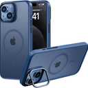 Designed for iPhone 15 Case, Compatible with Mag-Safe, Frosted Translucent Slim Case with Built-in Aluminum Alloy Lens Bracket, Military-Grade Drop Protection with Airbag Corners, Blue