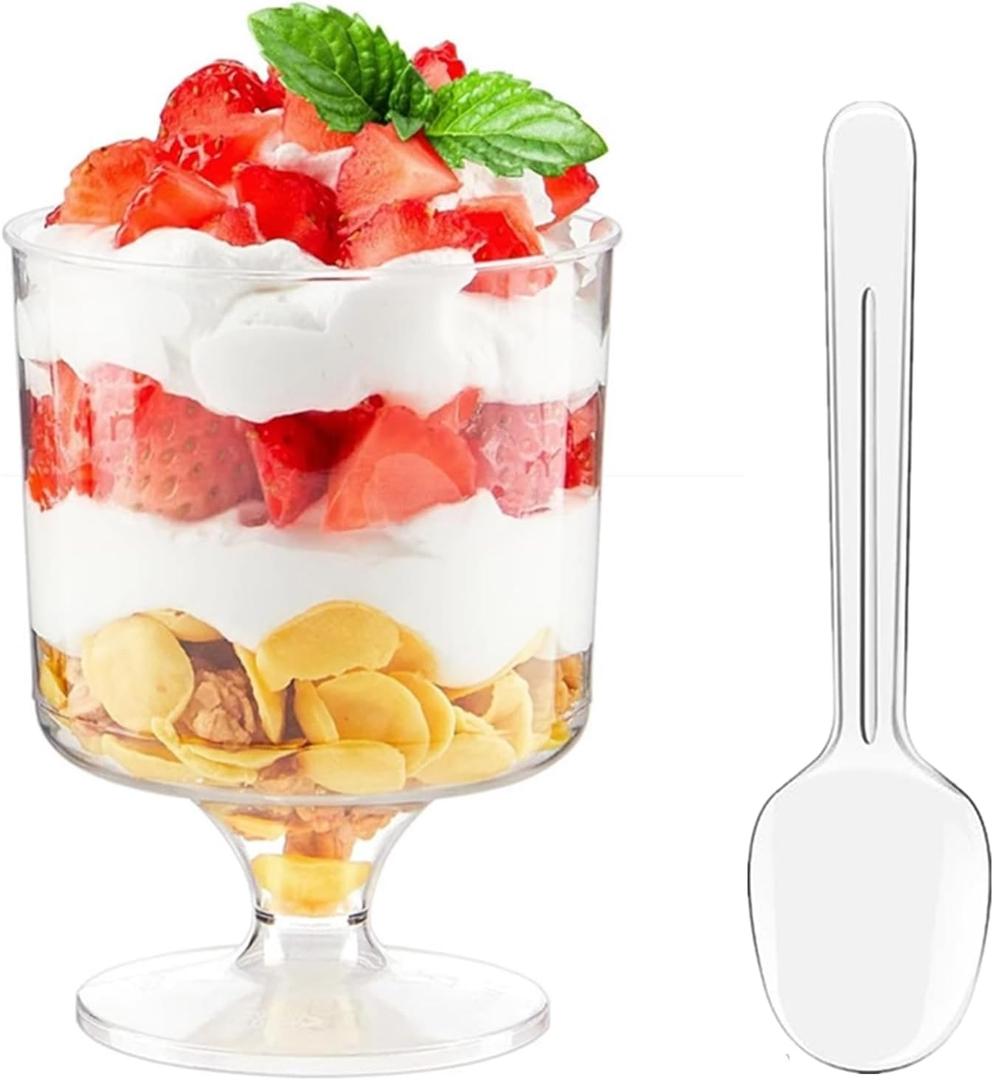 160 Pieces 5oz Small Dessert Cups with Spoons, Clear Parfait Cup for Party, Serves 80 Mini Plastic Goblet Wine Shot Cup for Fruit Ice Cream Mousse Pudding Appetizer Bowl