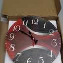 ArtSocket Wooden Wall Clock Silent Non-Ticking, Red Black Grey Irregular Geometric Grid Stripe Abstract Vintage Round Wall Clocks Decor for Home Kitchen Living Room Office, Battery Operated(12 Inch) (Modern Vintage Style30)