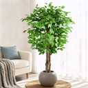 5ft Ficus Artificial Trees with Natural Curved Trunks, 60" Tall Lush Faux Tree for Home Decor Indoor, Green Lifelike Fake Ficus Tree Artificial Plants